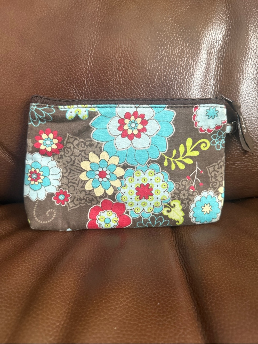 Thirty-One Brown & Multicolored Floral Printed Zippered Pouch